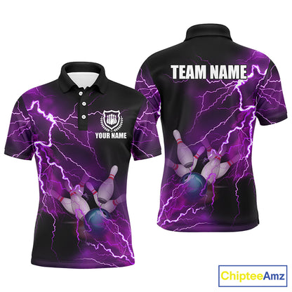Mens polo bowling shirts Custom purple lightning thunder Bowling Team Jersey, gift for team Bowlers NQS6220