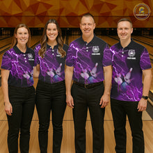 Load image into Gallery viewer, Women bowling polo shirts Custom purple lightning thunder Bowling Team Jersey, gift for team Bowlers NQS6220