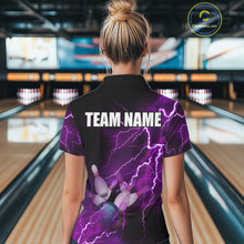 Load image into Gallery viewer, Women bowling polo shirts Custom purple lightning thunder Bowling Team Jersey, gift for team Bowlers NQS6220
