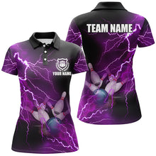 Load image into Gallery viewer, Women bowling polo shirts Custom purple lightning thunder Bowling Team Jersey, gift for team Bowlers NQS6220