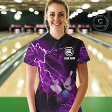 Load image into Gallery viewer, Womens bowling Quarter Zip shirt Custom purple lightning thunder Bowling Team Jersey, gift for Bowlers NQS6220