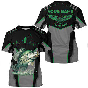 Personalized Black Crappie Fishing jerseys, Team Crappie Fishing Long Sleeve tournament shirts | Green NQS6222