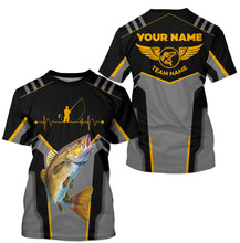 Load image into Gallery viewer, Personalized Black Walleye Fishing jerseys, Team Walleye Fishing Long Sleeve tournament shirts| Yellow NQS6223