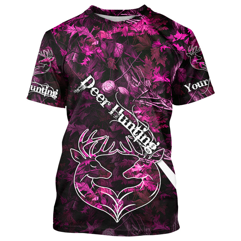 Love Deer Hunting Pink Camo Customize Name 3D All Over Printed Shirts Personalized Hunting gifts NQS903