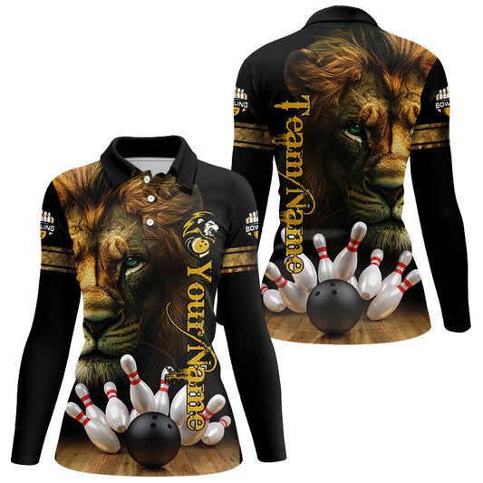 Lion Bowling Polo, Quarter Zip Shirt For Women Custom Bowling League Shirt Bowling Team Jerseys Outfit NQS8561