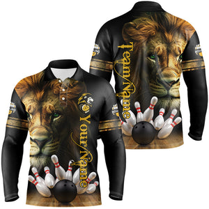 Lion Bowling Polo, Quarter Zip Shirts For Men Custom Bowling League Shirt Bowling Team Jerseys Outfits NQS8561