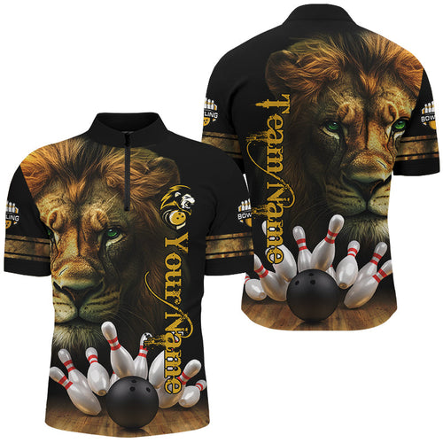 Lion Bowling Polo, Quarter Zip Shirts For Men Custom Bowling League Shirt Bowling Team Jerseys Outfits NQS8561