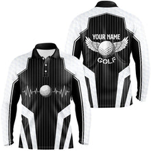 Load image into Gallery viewer, Black and White Mens Golf Polo Shirt Custom golf clothes for men, personalized unique golf gifts NQS8563