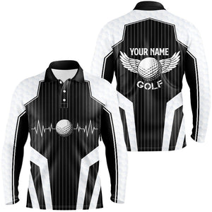 Black and White Mens Golf Polo Shirt Custom golf clothes for men, personalized unique golf gifts NQS8563