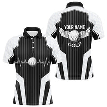 Load image into Gallery viewer, Black and White Mens Golf Polo Shirt Custom golf clothes for men, personalized unique golf gifts NQS8563