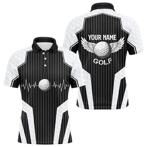 Black and White Mens Golf Polo Shirt Custom golf clothes for men, personalized unique golf gifts NQS8563