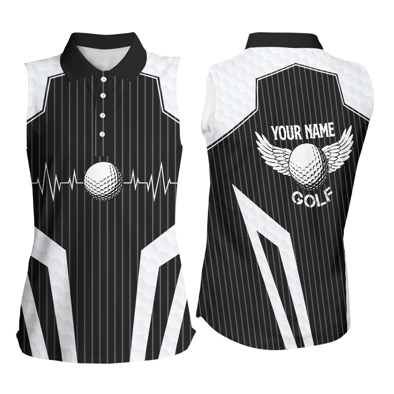 Black and White Women sleeveless Polo Shirt Custom golf clothes for women, personalized golf gifts NQS8563