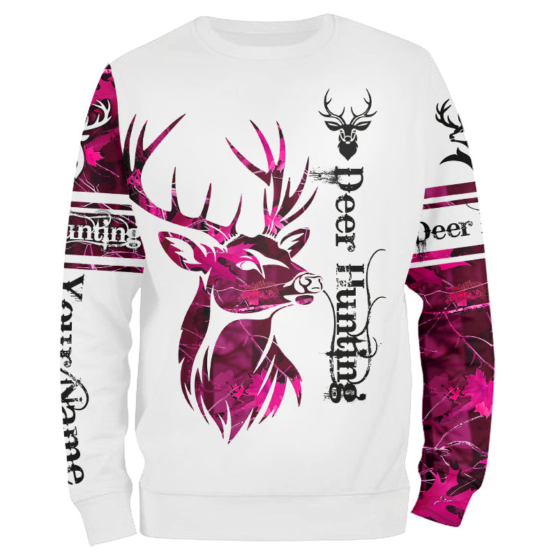 Deer hunting pink camouflage Customized Name 3D All Over Printed Shirts, Personalized Hunting gifts NQS1052