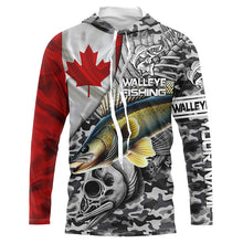 Load image into Gallery viewer, Canadian Flag Walleye Ice Fishing camo Custom long sleeve performance Walleye Fishing shirt jerseys NQS6706