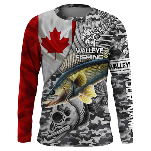 Canadian Flag Walleye Ice Fishing camo Custom long sleeve performance Walleye Fishing shirt jerseys NQS6706