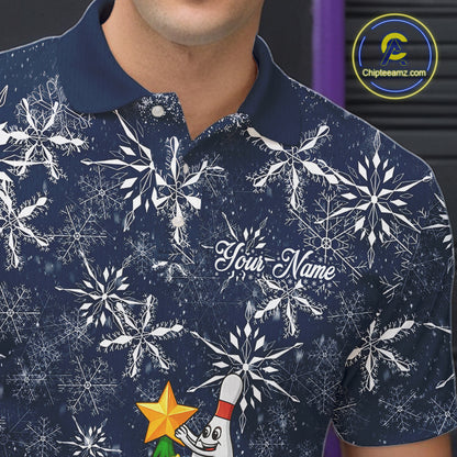 Funny Christmas Tree snowflake Bowling shirts for men Custom Xmas Bowling Outfits Men | Navy NQS10951
