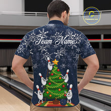 Load image into Gallery viewer, Funny Christmas Tree snowflake Bowling shirts for men Custom Xmas Bowling Outfits Men | Navy NQS10951