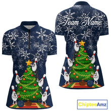 Load image into Gallery viewer, Funny Christmas Tree snowflake Bowling shirts for Women Custom Xmas Bowling outfits for women | Navy NQS10951