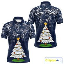 Load image into Gallery viewer, Funny Christmas Tree snowflake Mens Golf Polo shirts Custom mens christmas golf shirts | Blue Navy NQS10952