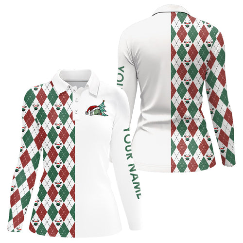 Christmas Womens golf polo Shirts custom red, white, green argyle pattern golf gifts NQS9038