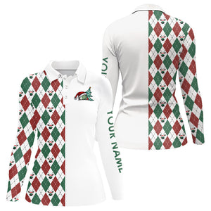 Christmas Womens golf polo Shirts custom red, white, green argyle pattern golf gifts NQS9038