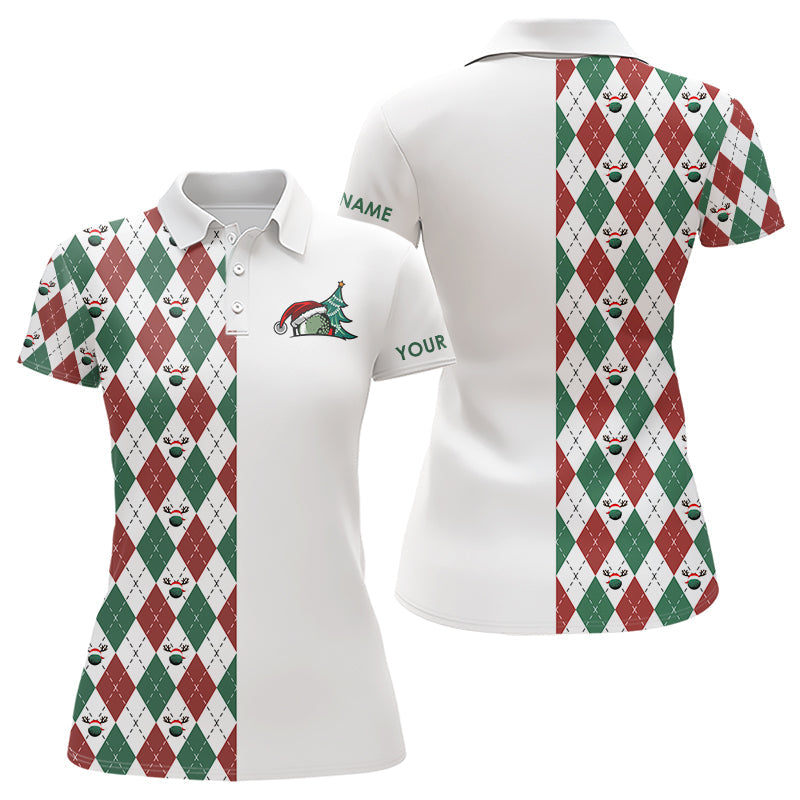 Christmas Womens golf polo Shirts custom red, white, green argyle pattern golf gifts NQS9038