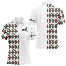 Load image into Gallery viewer, Christmas Mens golf polo shirts custom red, white, green argyle pattern golf gifts NQS9038