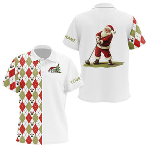 Christmas Kid golf polo shirts custom red, white, green argyle pattern Santa golfer Xmas golf gifts NQS9039