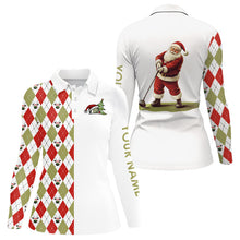 Load image into Gallery viewer, Christmas Womens golf polo Shirts custom red, white, green argyle pattern Santa golfer Xmas golf gifts NQS9039