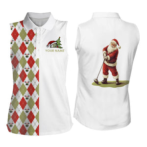 Christmas Women Sleeveless polo Shirts custom red, white, green argyle pattern Santa golfer golf gifts NQS9039