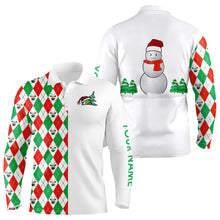 Load image into Gallery viewer, Christmas Mens golf polo shirts custom red, white, green argyle pattern snowman golf ball Xmas gifts NQS9040