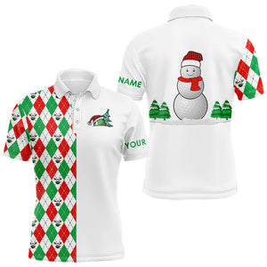 Christmas Mens golf polo shirts custom red, white, green argyle pattern snowman golf ball Xmas gifts NQS9040