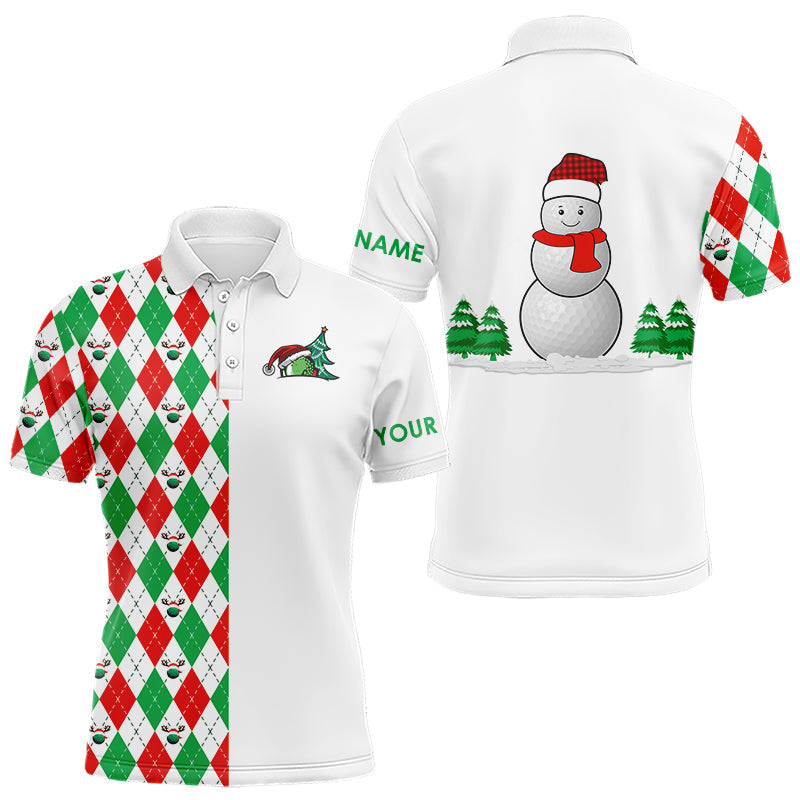 Christmas Mens golf polo shirts custom red, white, green argyle pattern snowman golf ball Xmas gifts NQS9040