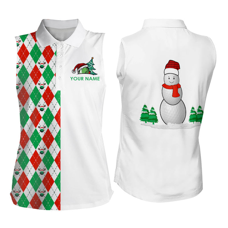 Christmas Women Sleeveless polo Shirts custom red, white, green argyle snowman golf ball Xmas gifts NQS9040