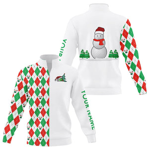 Christmas Quarter zip golf sweatshirt custom red, white, green argyle snowman golf ball Xmas sweater NQS9040