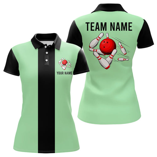 Personalized Mint Green and Black Retro Bowling Shirts For Women custom vintage bowling team jerseys NQS9045