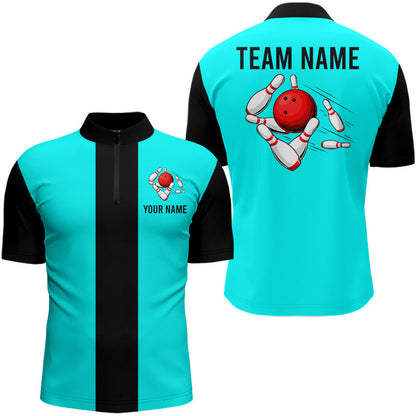 Personalized Cyan Blue and Black Retro Bowling Shirts For Men custom vintage bowling team jerseys NQS9046