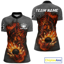 Load image into Gallery viewer, Personalized Tiger Bowling Shirts For Women Custom Gray grunge Flame Tiger Bowling Team Jerseys NQS11137