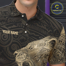 Load image into Gallery viewer, Black and Gold Lion Tribal Bowling Polo, 1/4 Zip Shirts For Men Custom Retro Bowling Team Jerseys NQS11149