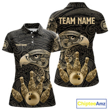 Load image into Gallery viewer, Black and Gold Eagle Tribal Bowling Polo, 1/4 Zip Shirts For Women Custom Retro Bowling Team Jerseys NQS11150