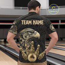Load image into Gallery viewer, Black and Gold Eagle Tribal Bowling Polo, 1/4 Zip Shirts For Men Custom Retro Bowling Team Jerseys NQS11150