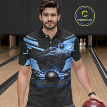 Load image into Gallery viewer, Black and Blue Lightning Thunder Bowling Shirts For Men Custom Bowling Team Jerseys, Gift For Bowlers NQS11140
