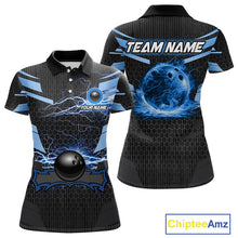 Load image into Gallery viewer, Black and Blue Lightning Thunder Bowling Shirts For Women Custom Bowling Team Jersey, Gift For Bowler NQS11140