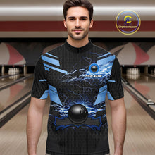 Load image into Gallery viewer, Black and Blue Lightning Thunder Bowling Shirts For Men Custom Bowling Team Jerseys, Gift For Bowlers NQS11140