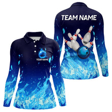 Load image into Gallery viewer, Blue Flame Fire Bowling Polo, Quarter Zip Shirts for Women Custom Bowling Team jerseys, Bowling Outfit NQS9285