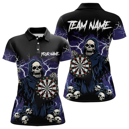 Purple Lightning Thunder Skull Darts Polo, Quarter zip Shirt For Women Custom Team Darts Jersey Outfit NQS9446