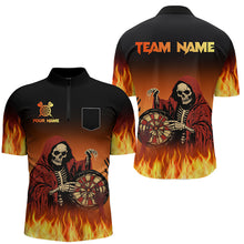 Load image into Gallery viewer, Flame Skull Reaper Darts Polo, Quarter zip Shirts For Men Custom Team Darts Jersey Outfit NQS9447