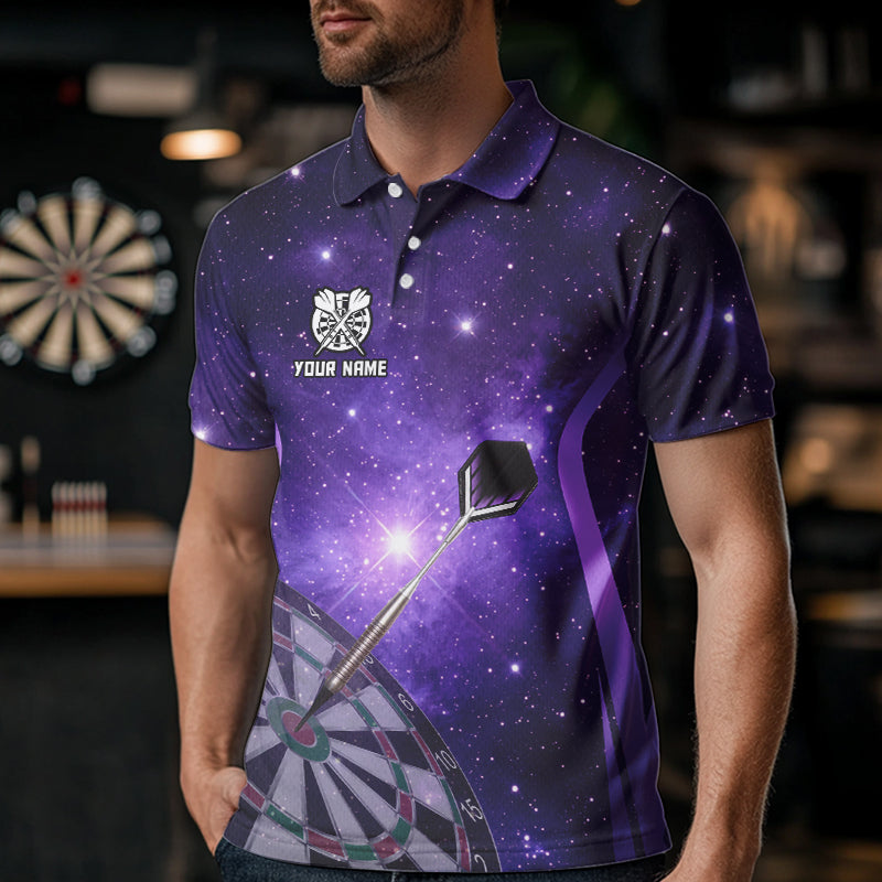 Purple galaxy space pattern Darts Polo, Quarter zip Shirts For Men Custom Team Darts Jersey Outfit NQS9448