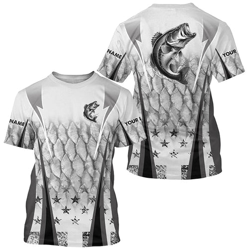 Black and white Largemouth Bass fishing scales Custom performance long sleeve Bass fishing shirts NQS7361