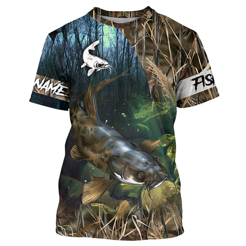 Flathead Catfish Fishing Custom Camouflage long sleeve Fishing Shirt, Personalized Catfish Fishing Gift NQS324